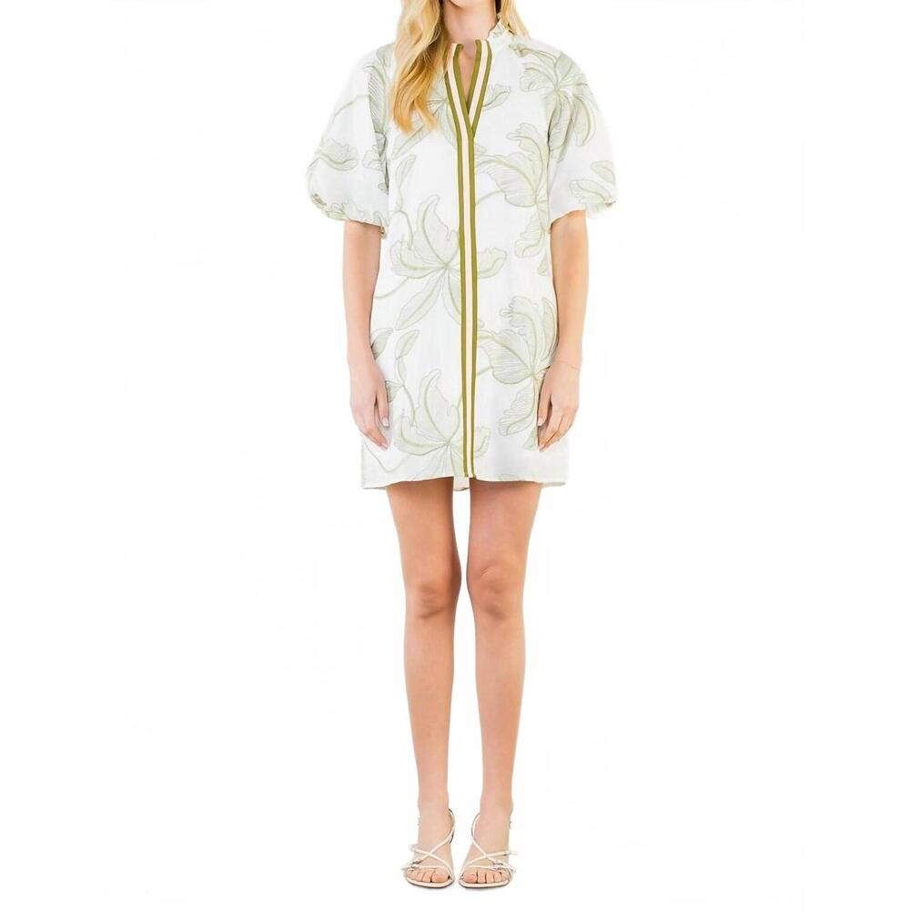 NEW THML leaf flutter sleeve mini dress in white